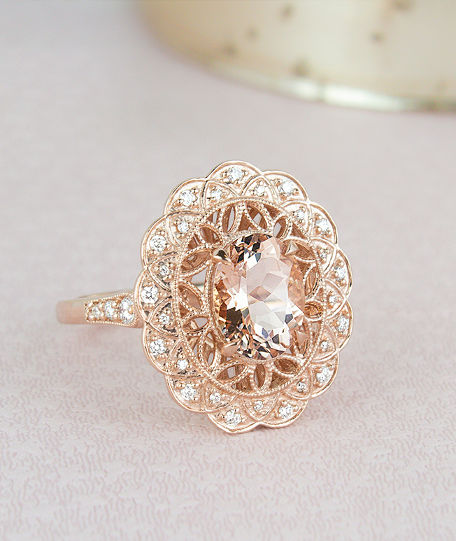 Vintage inspired rose gold custom engagement ring