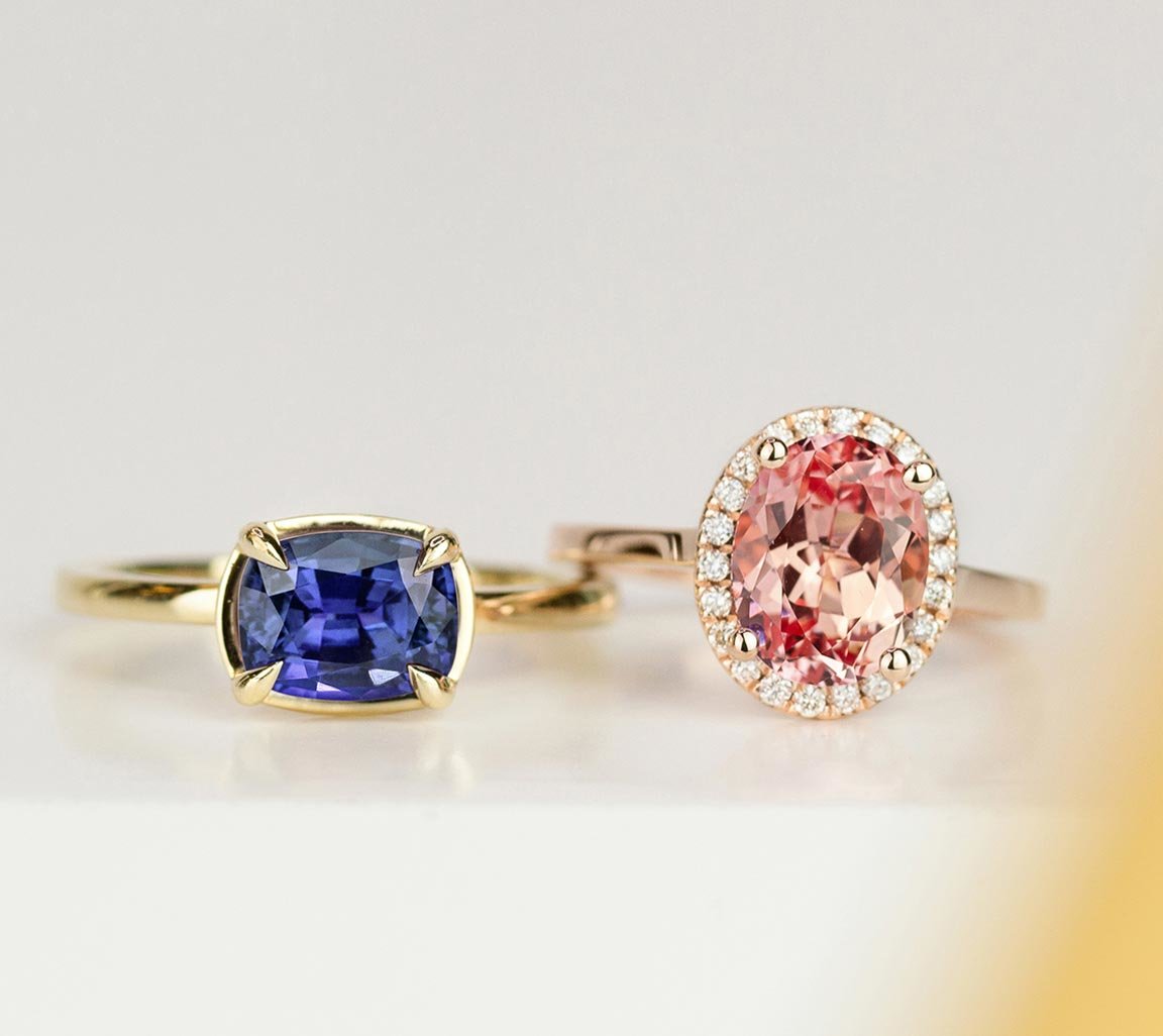 Yellow gold and rose gold sapphire engagement rings